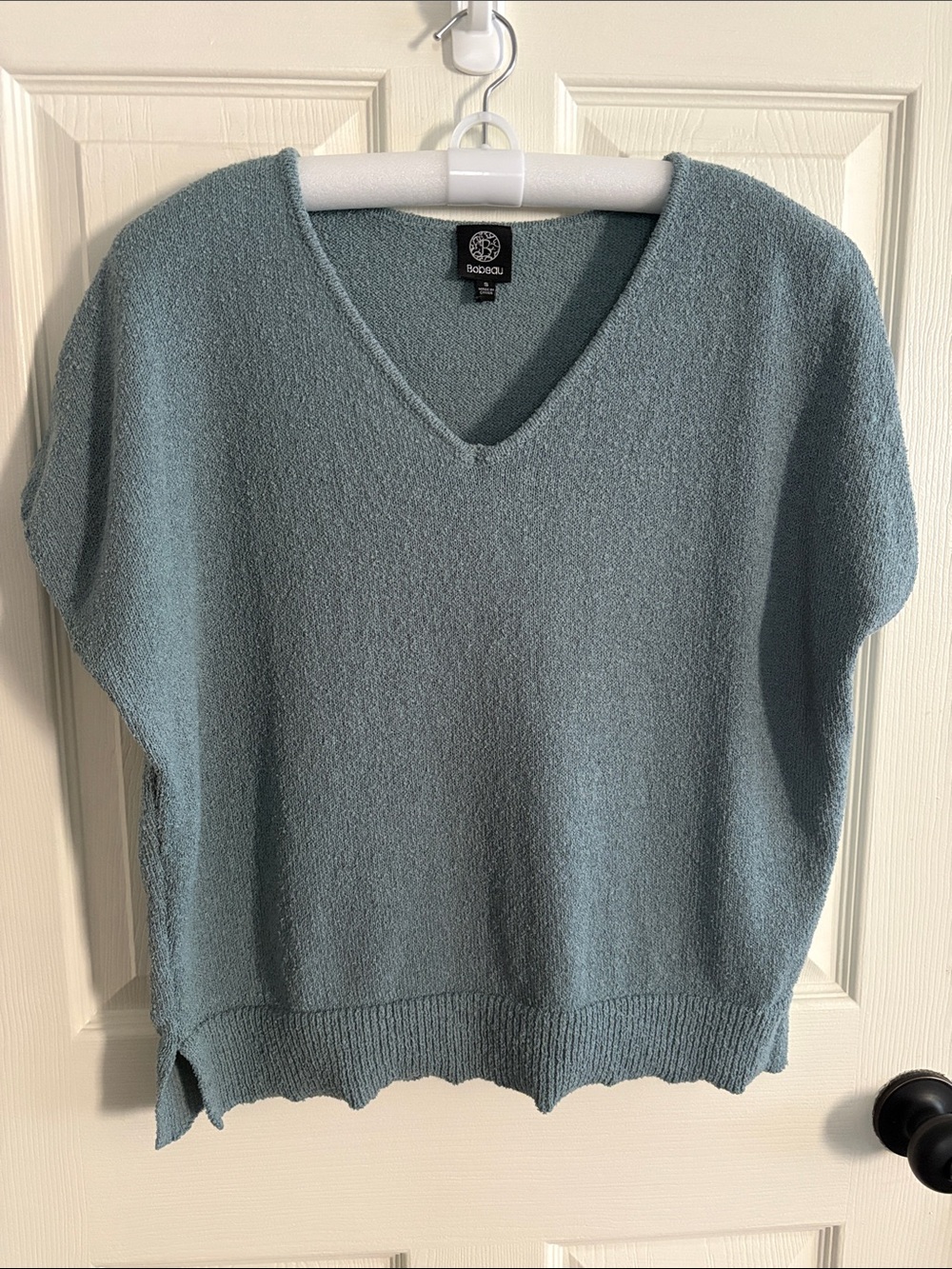 bobeau Light Teal V-Neck Short Sleeve Sweater